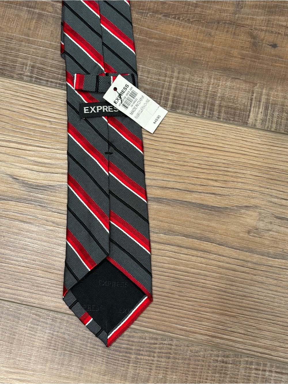 Express Men’s Red, Gray and White Striped Silk Tie‎